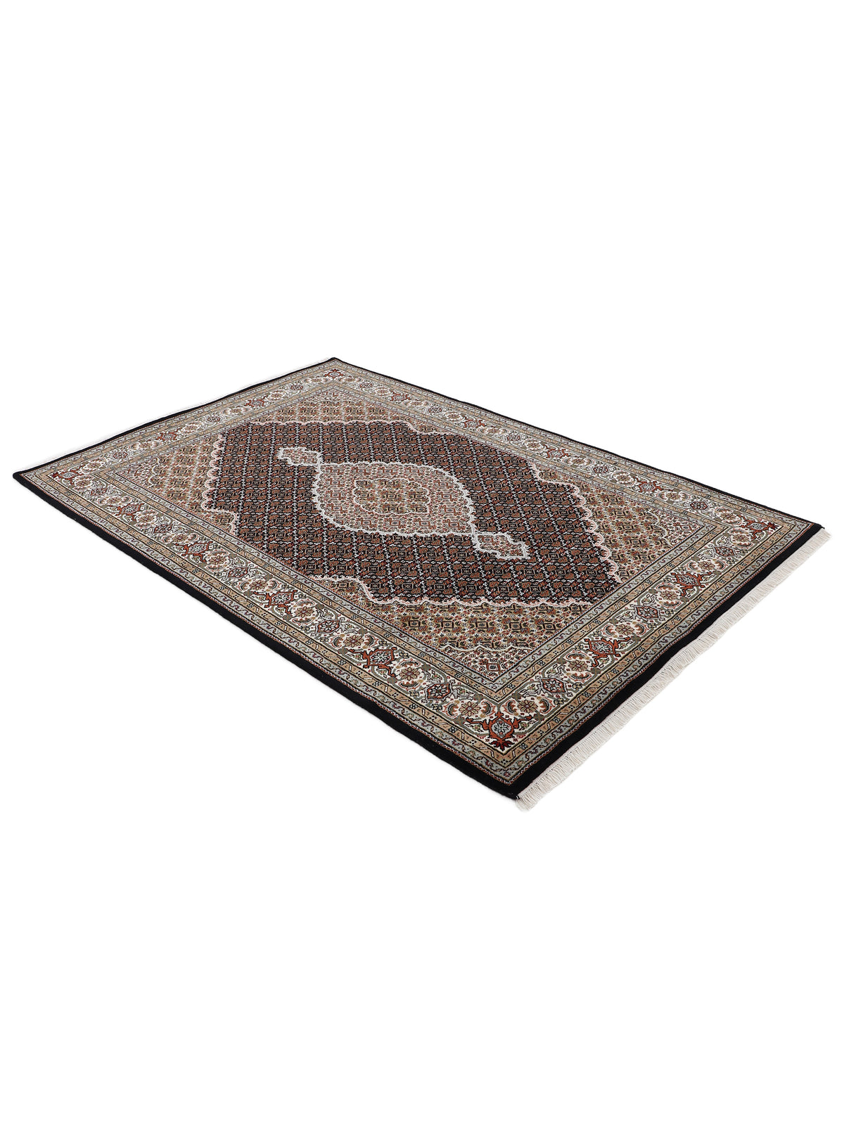Tabriz Mahi Teppich Schwarz