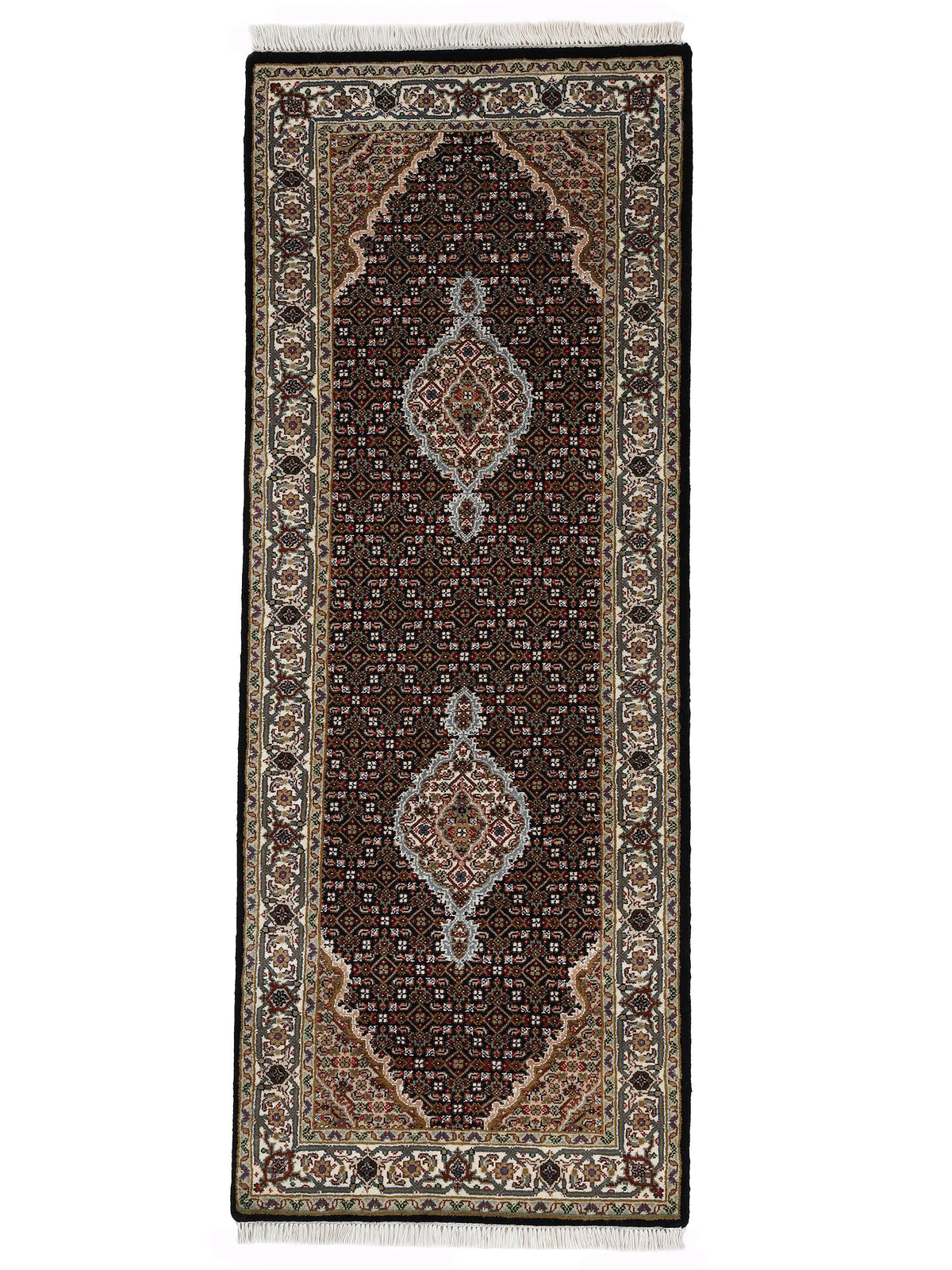 Tabriz Mahi Läufer Teppich Schwarz
