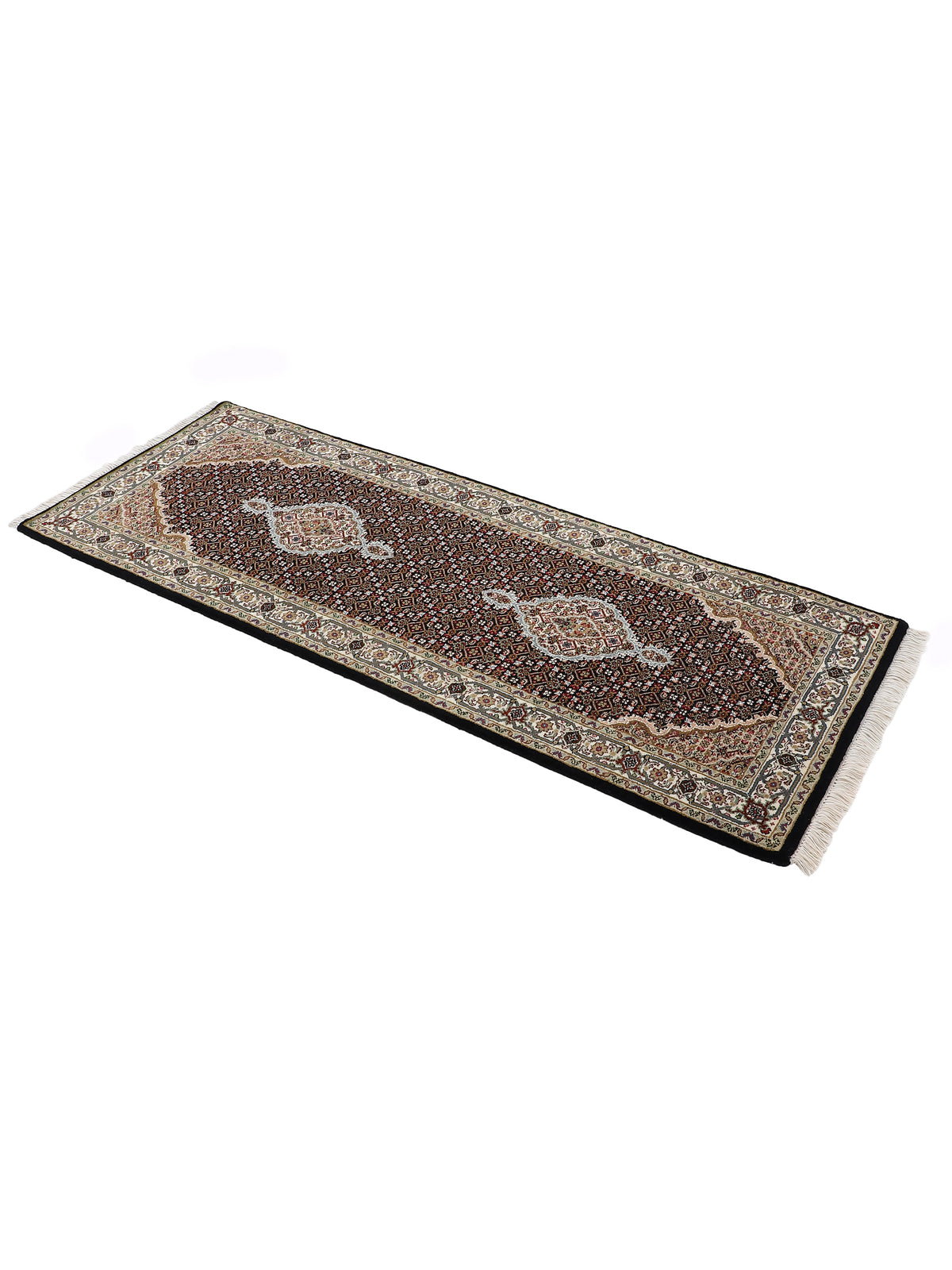 Tabriz Mahi Läufer Teppich Schwarz