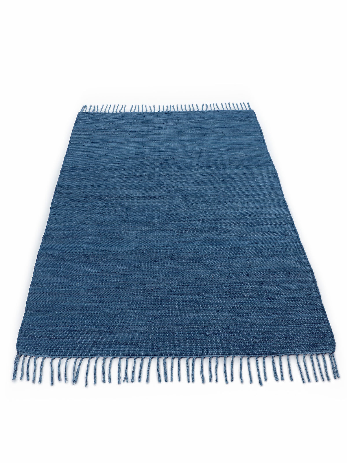 Kelim Chindi Uni Blau in blau aus baumwolle