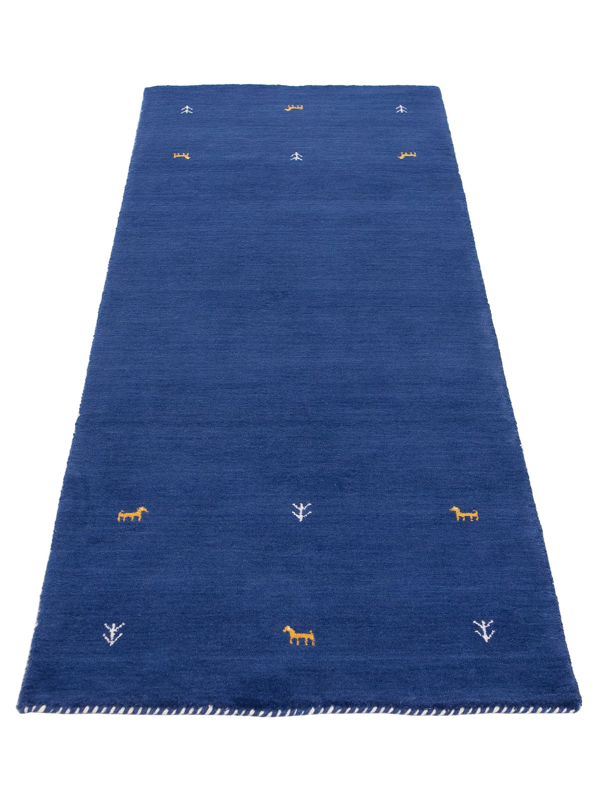 Wollteppich Gabbeh Uni Läufer Blau aus Wolle