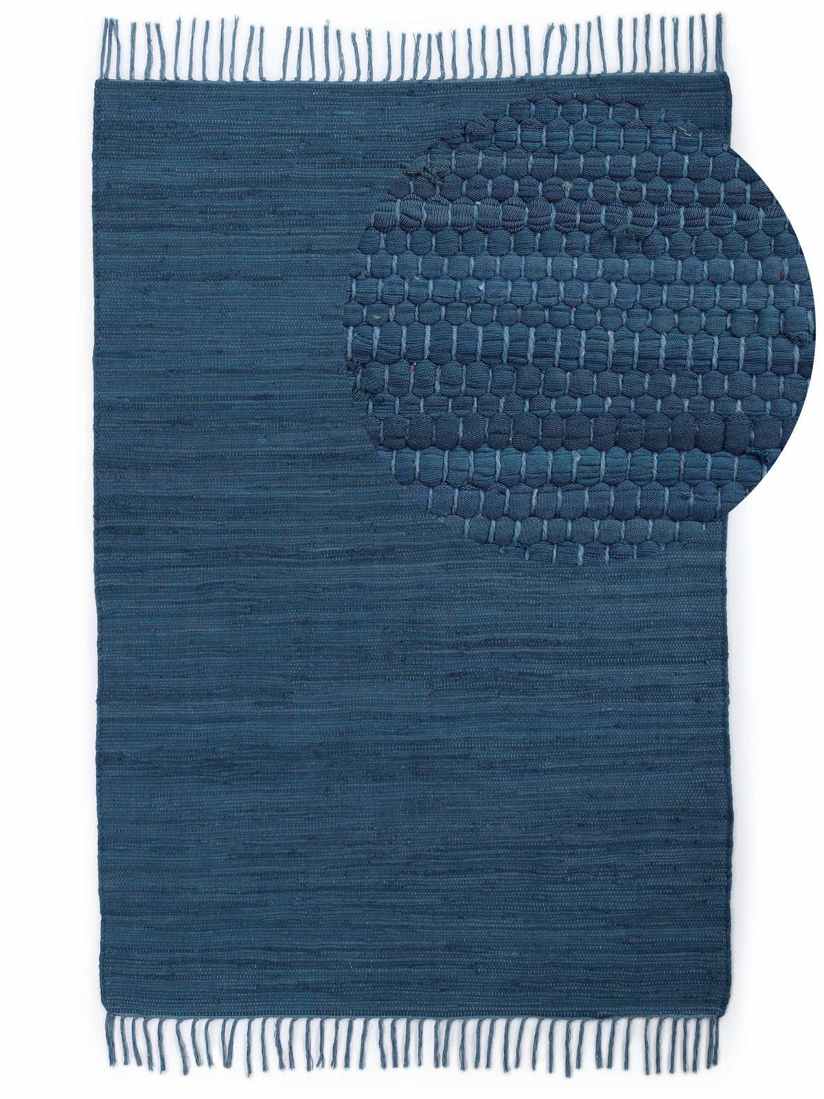 Kelim Chindi Uni Blau in blau aus baumwolle