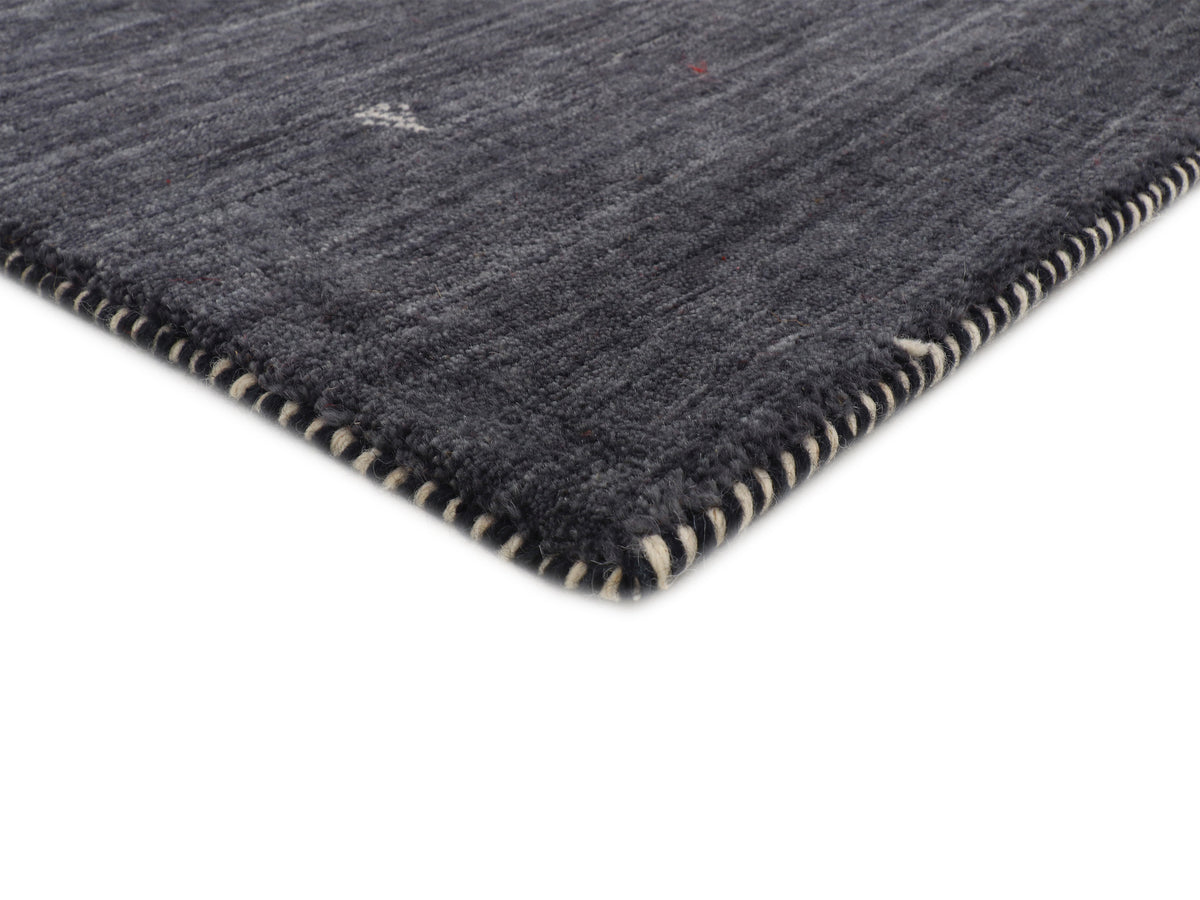 Wollteppich Gabbeh Uni Läufer Schwarz in schwarz aus wolle