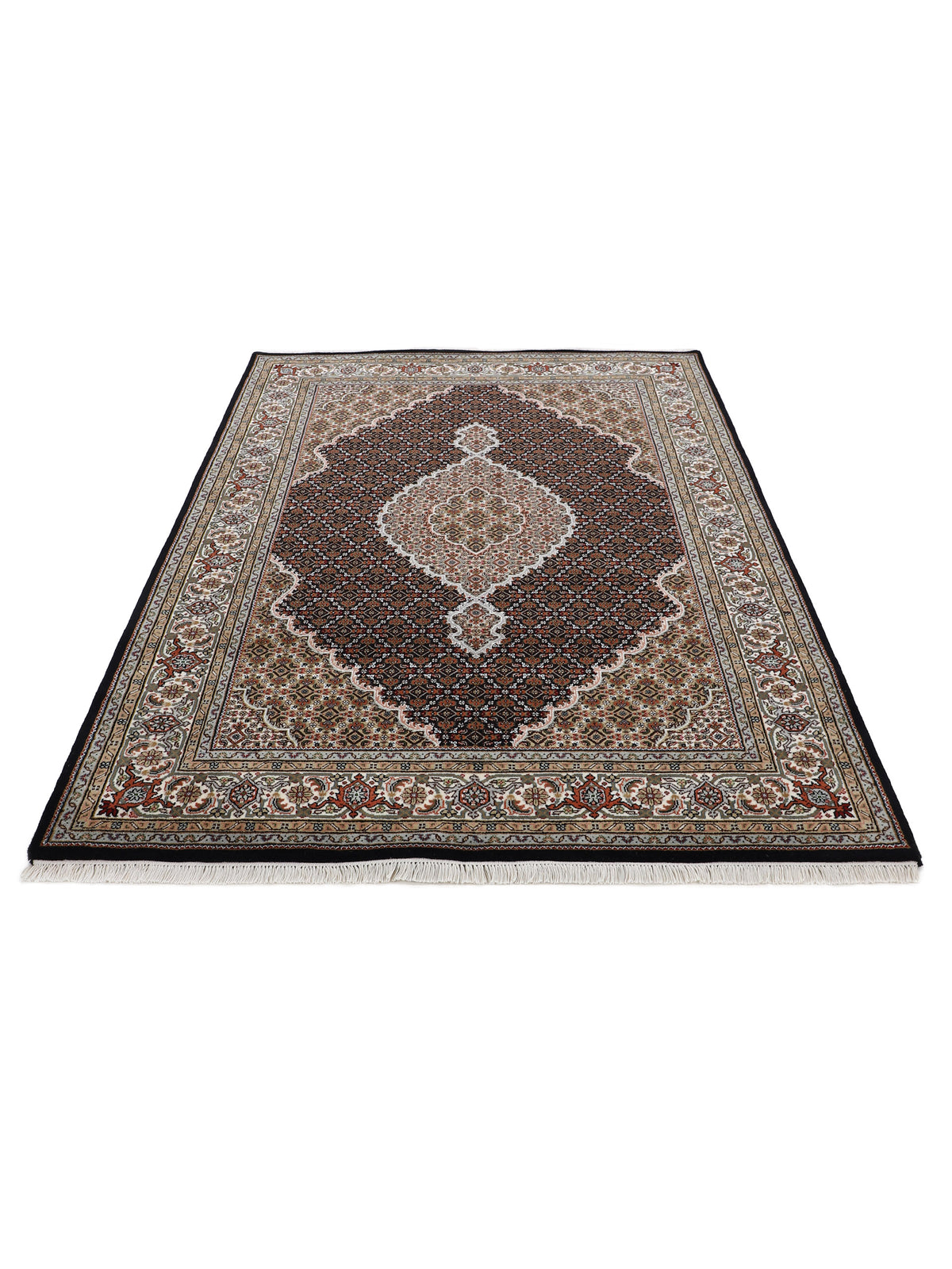Tabriz Mahi Teppich Schwarz