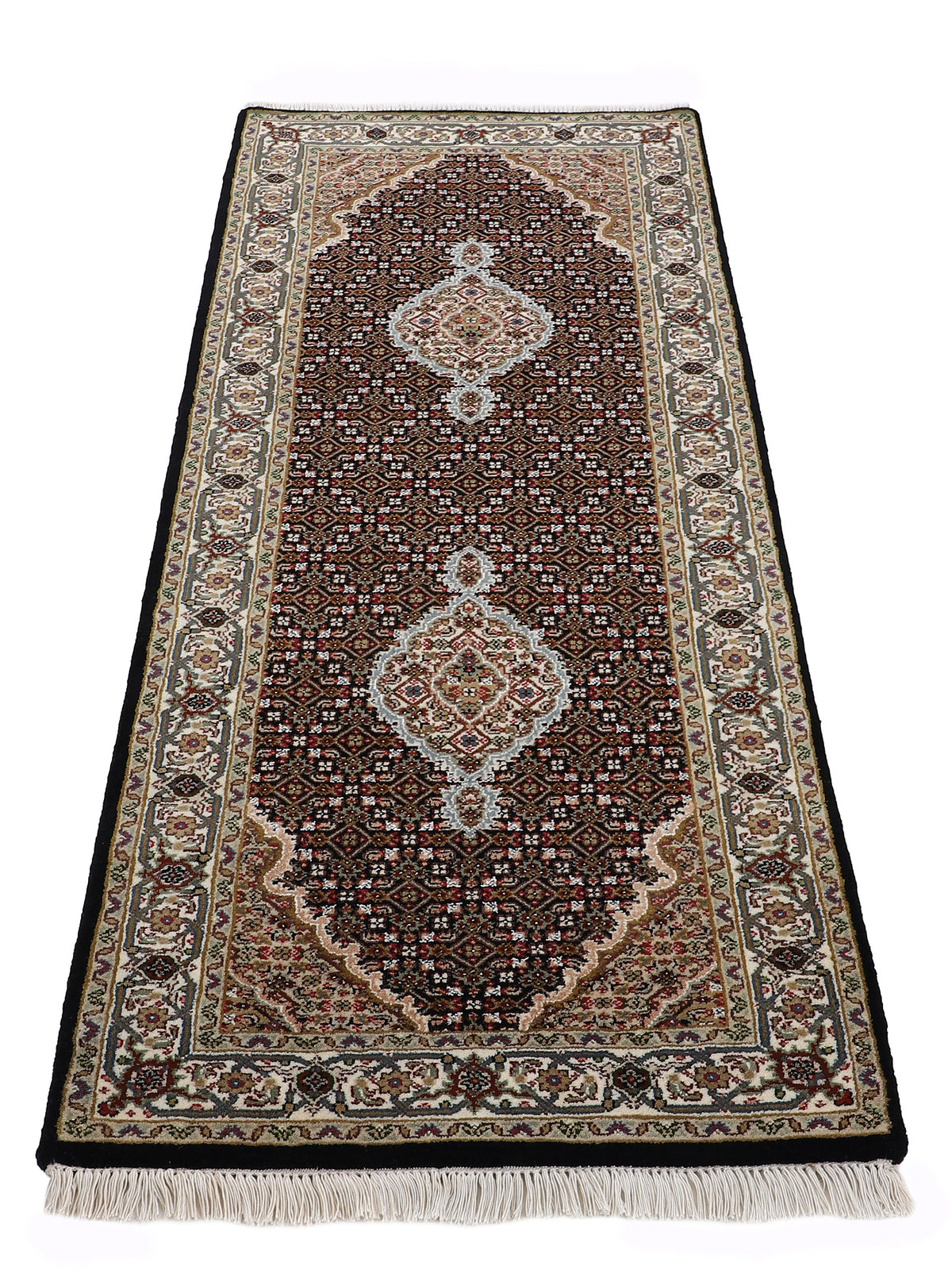 Tabriz Mahi Läufer Teppich Schwarz