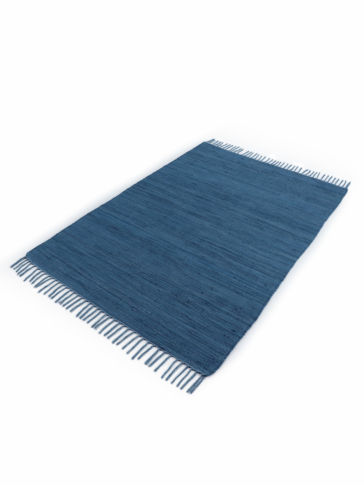 Kelim Chindi Uni Blau in blau aus baumwolle