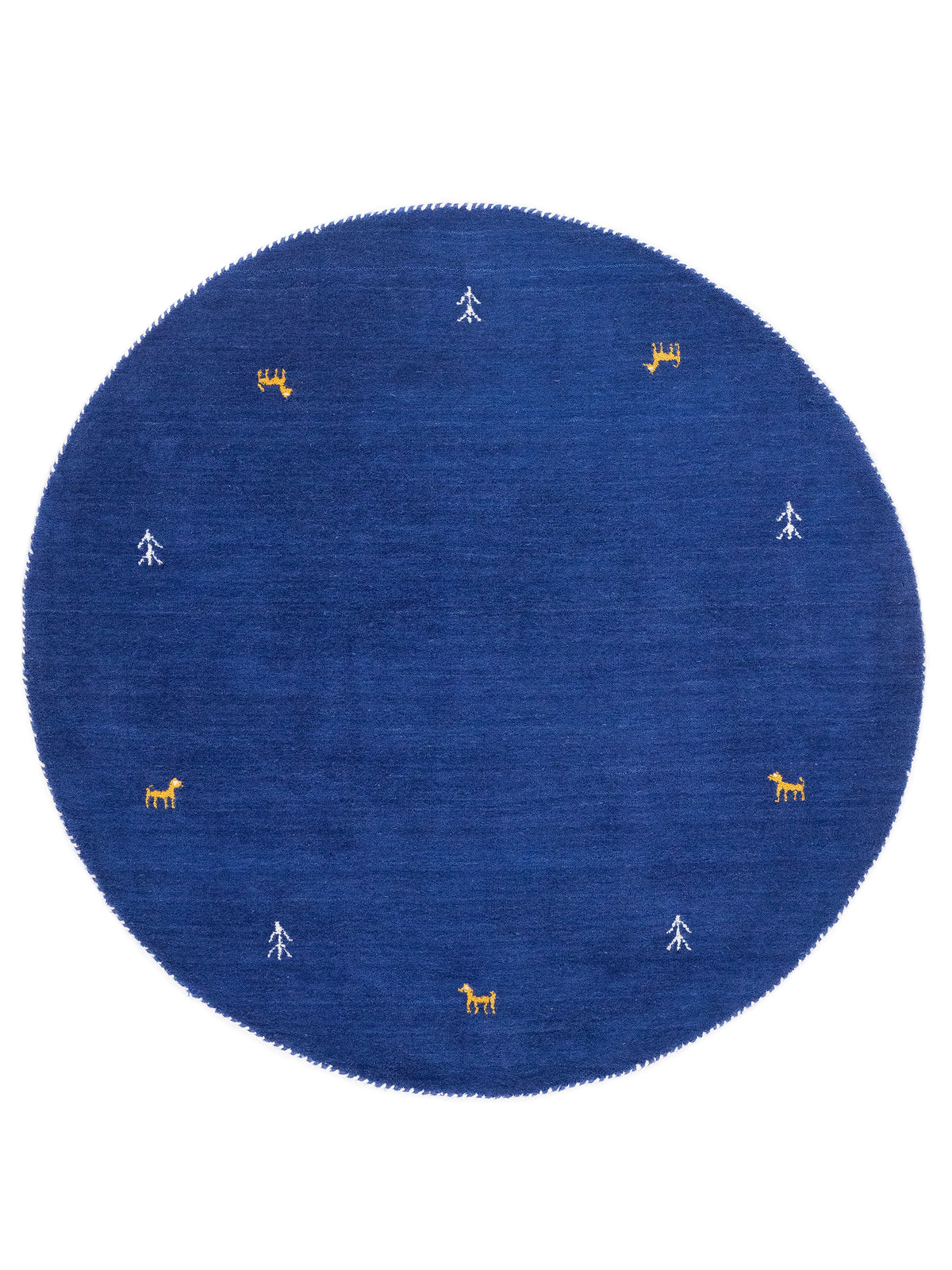 Wollteppich Gabbeh Uni Rund Blau aus Wolle