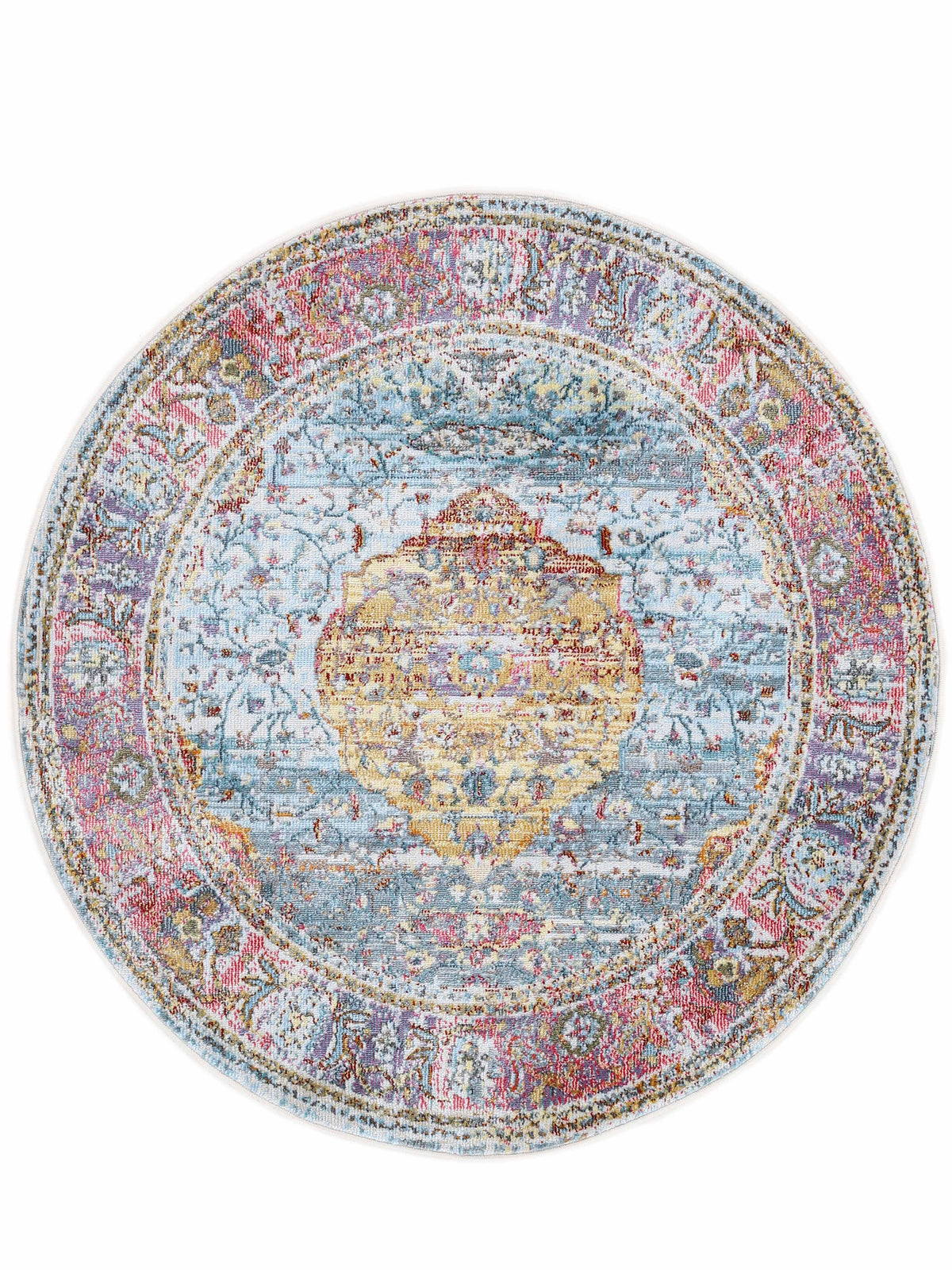 Vintage Teppich Esha Rund Multicolor in multicolor aus kunstfaser