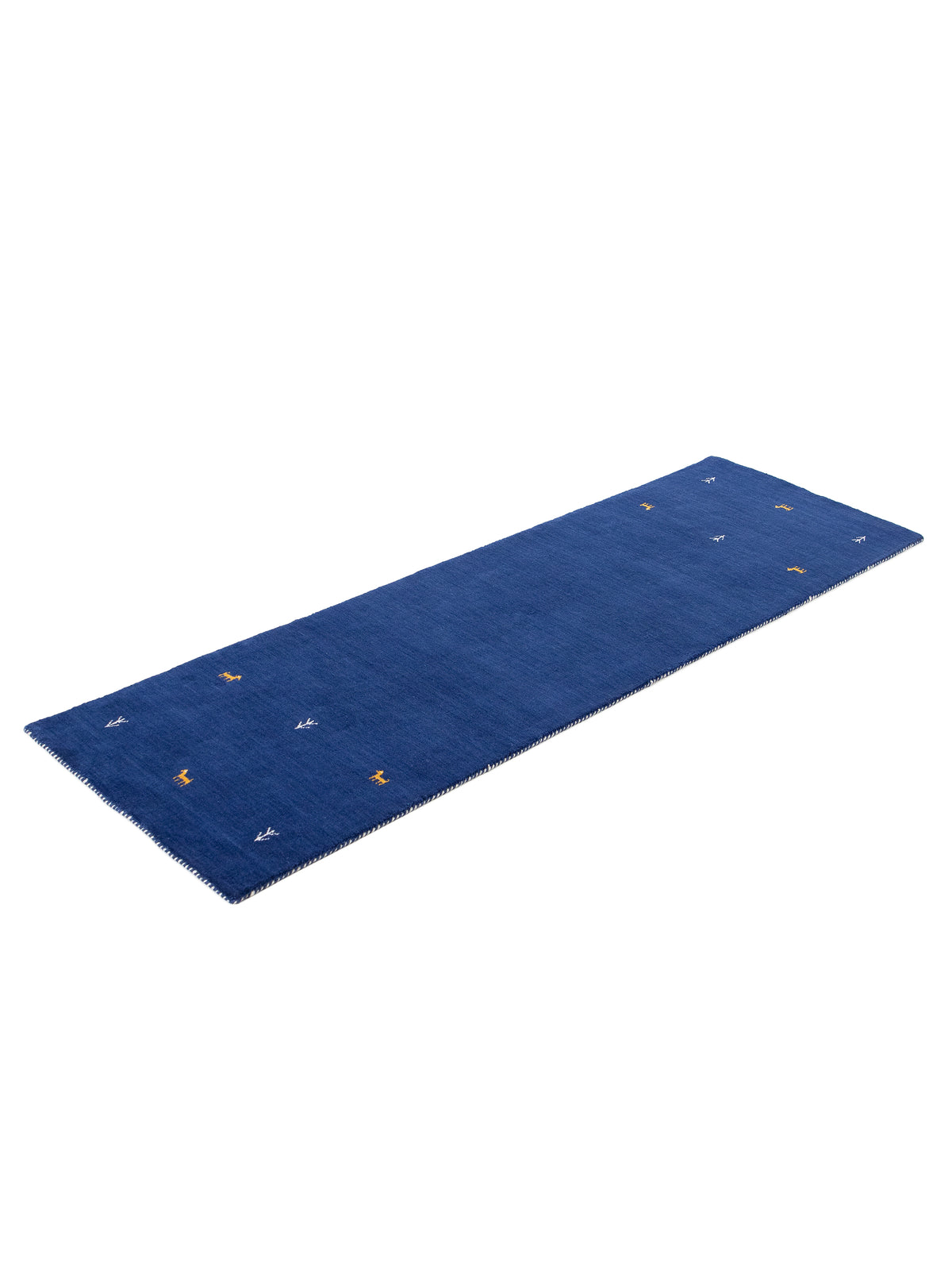 Wollteppich Gabbeh Uni Läufer Blau aus Wolle